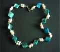 NECKLACE PEARL & DYED BLUE SHELL 44cm