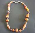 NECKLACE GLASS & WOOD AMBER TONES BEAD HAND PAINTED
