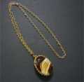 PENDANT BROOCH LARGE TIGERS EYE ON CHAIN